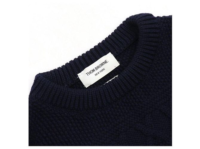 Thom Browne Navy Aran Cable Sweater Bars Men's Knit Blue - view 5