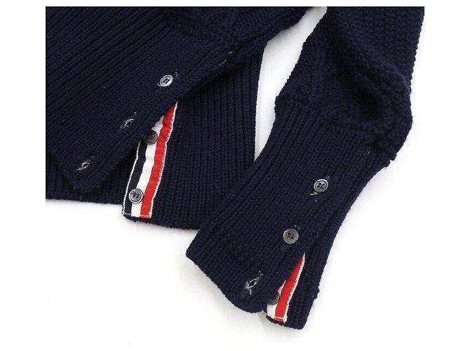 Thom Browne Navy Aran Cable Sweater Bars Men's Knit Blue - view 6