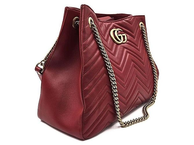 Gucci Borsa a tracolla con catena GG Marmont matelassé Rosso - vista 3