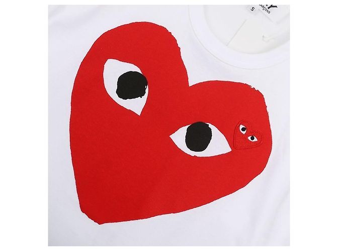 Comme Des Garcons T-Shirt mit kurzen Ärmeln und Big Heart Red Patch Weiß - Ansicht 8