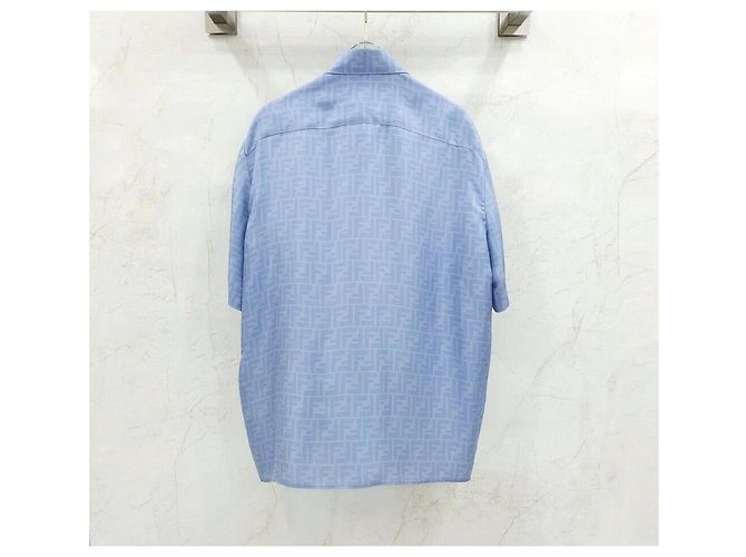 Fendi Hellblaues Seidenhemd mit ff FF-Muster - Ansicht 2