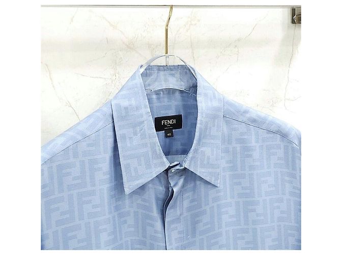 Fendi Hellblaues Seidenhemd mit ff FF-Muster - Ansicht 4