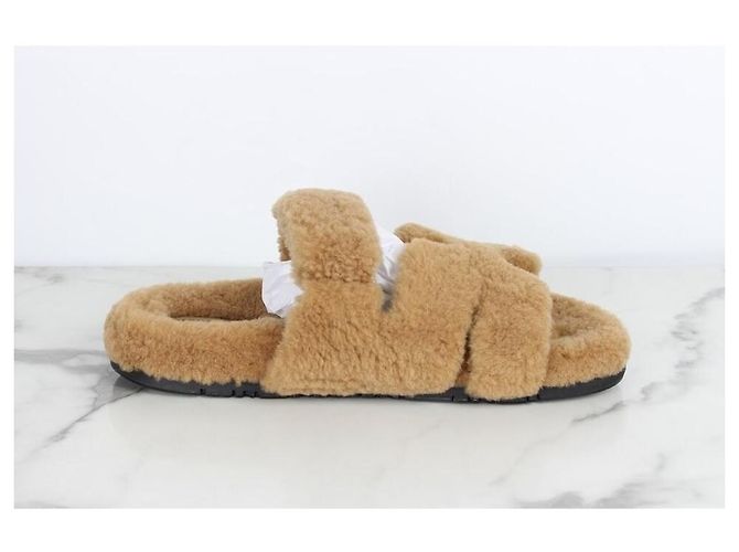 Hermès Pantofole in lana shearling beige Marrone - vista 8