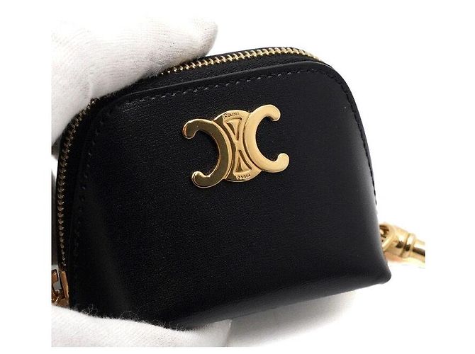Céline Portamonete Micro Triomphe con charm per borsa in pelle nera - vista 9