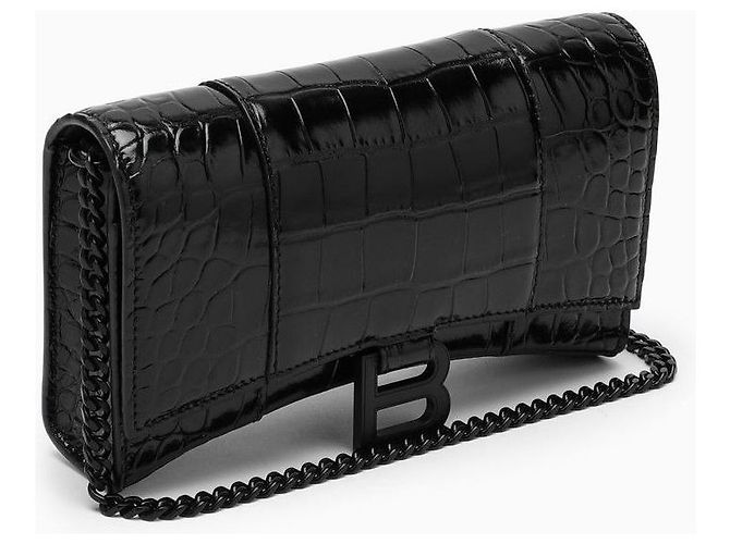 Balenciaga Cartera Hourglass con cadena efecto cocodrilo negra Negro - vista 2
