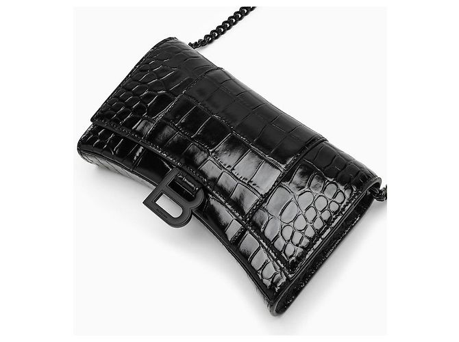 Balenciaga Cartera Hourglass con cadena efecto cocodrilo negra Negro - vista 4