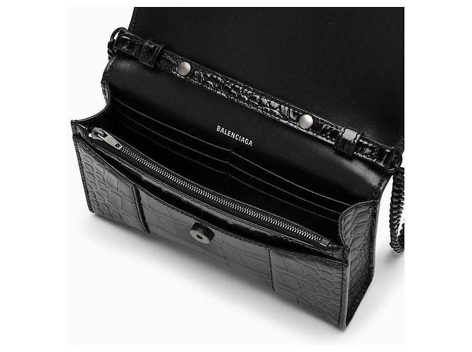 Balenciaga Cartera Hourglass con cadena efecto cocodrilo negra Negro - vista 5