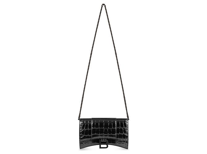 Balenciaga Cartera Hourglass con cadena efecto cocodrilo negra Negro - vista 6