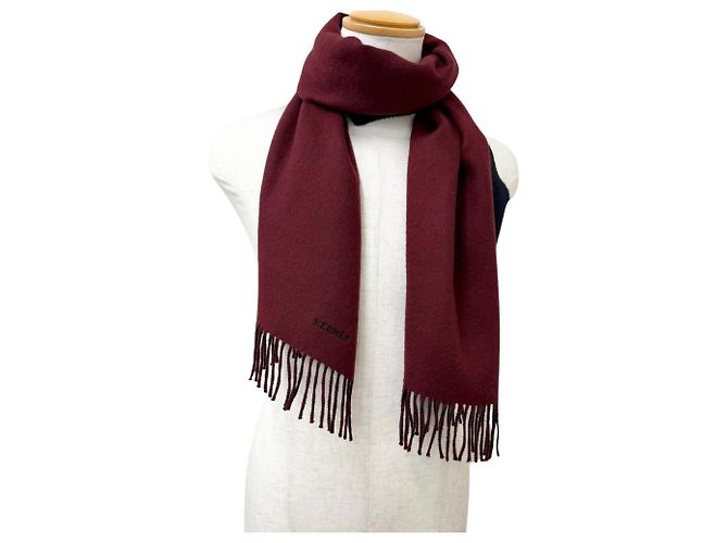Hermès Estola de cashmere Hermes Recto Verso Bordeaux Azul marinho - vista 2