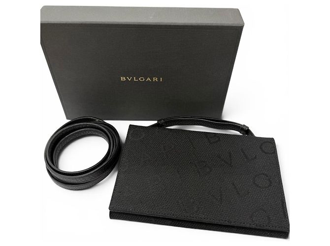 Bulgari Bvlgari Canvas Leather Logo Shoulder Wallet Black - view 2