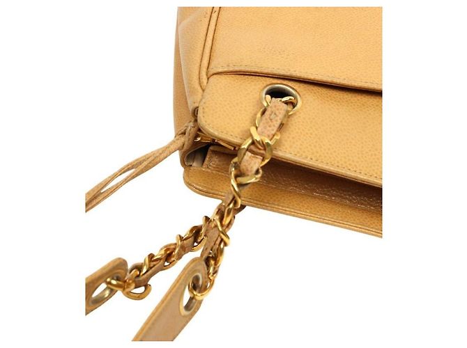 Chanel Bolsa de Ombro Triple CC Chain em couro caviar bege Marrom - vista 13