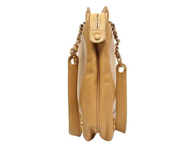 Chanel Bolsa de Ombro Triple CC Chain em couro caviar bege Marrom - vista 2