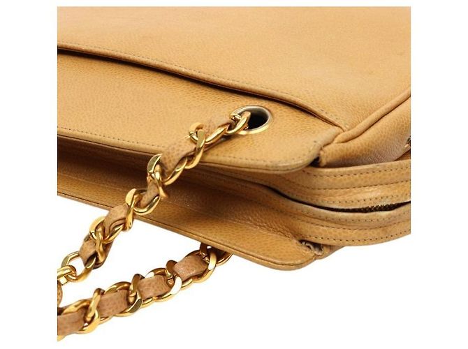 Chanel Bolsa de Ombro Triple CC Chain em couro caviar bege Marrom - vista 5