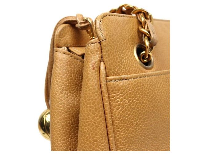 Chanel Bolsa de Ombro Triple CC Chain em couro caviar bege Marrom - vista 7