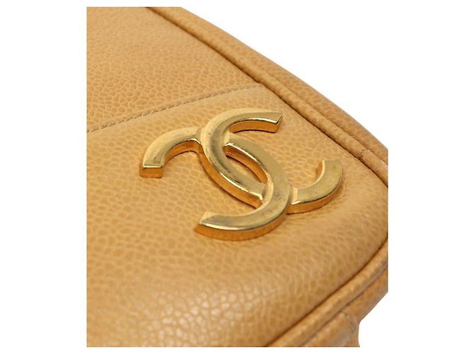 Chanel Bolsa de Ombro Triple CC Chain em couro caviar bege Marrom - vista 8