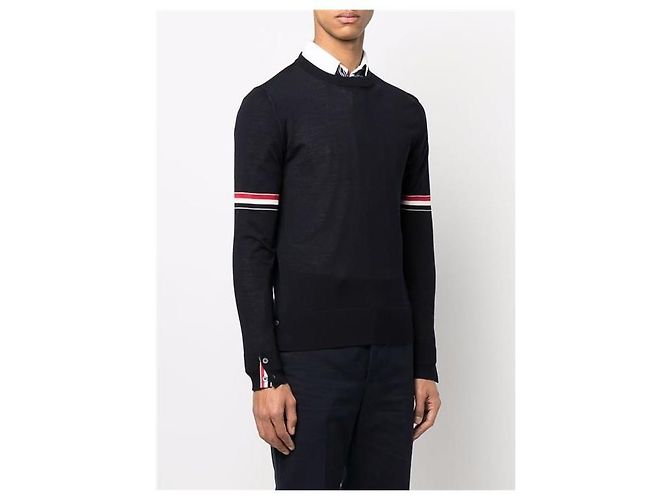 Thom Browne Feiner Merino-Wollstrick mit Armbündchen Mehrfarben - Ansicht 3