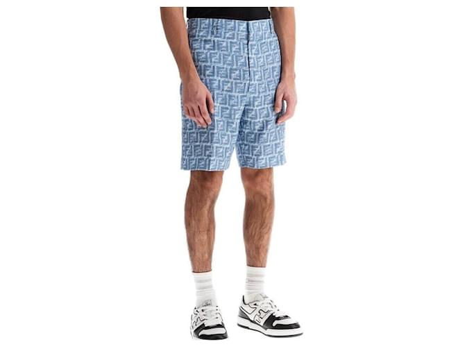 Fendi Bermuda in lino ff FF Blu - vista 6