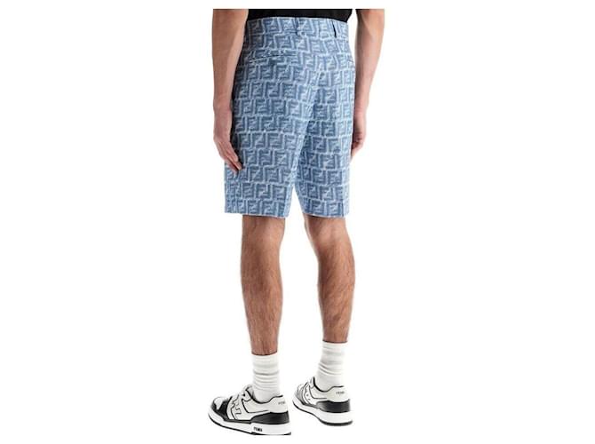 Fendi Bermuda in lino ff FF Blu - vista 7