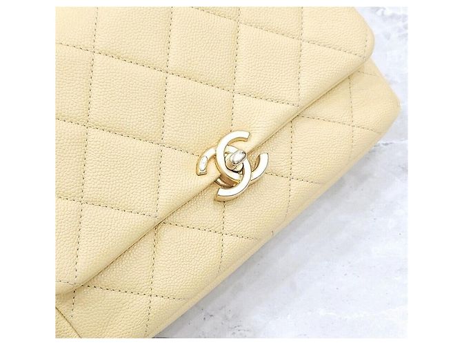 Chanel Yellow Melody Flapback Caviar New Chip Giallo - vista 5