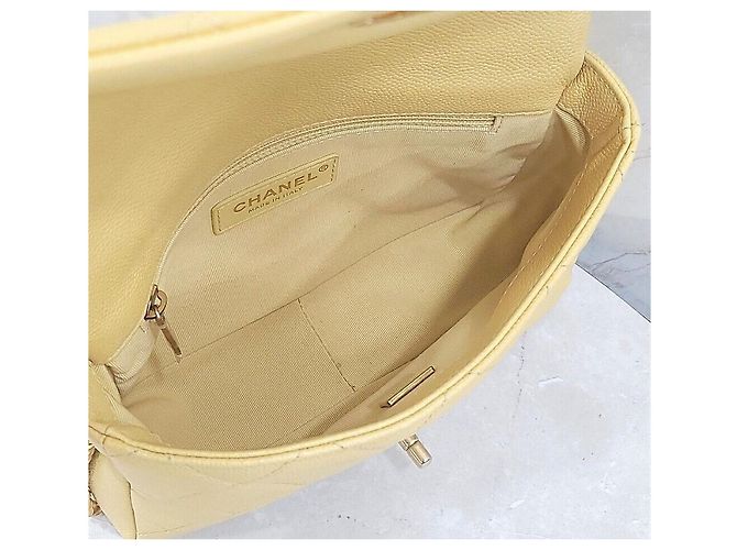 Chanel Yellow Melody Flapback Caviar New Chip Giallo - vista 7