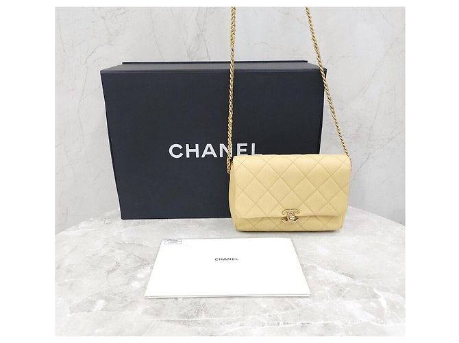 Chanel Yellow Melody Flapback Caviar New Chip Giallo - vista 8