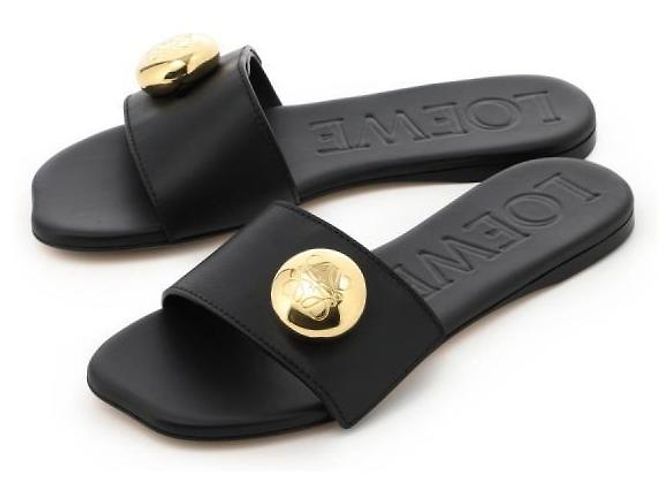 Loewe Pebble Slide in vitello morbido Nero - vista 3