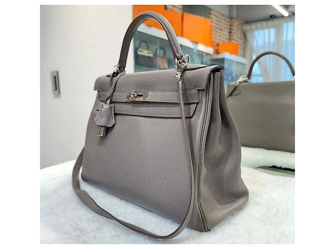 Hermès Kelly Epsom Silver Stamp Marrone - vista 4