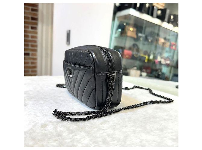 Chanel Vintage Chevron Camera Bag Mini Schwarz - Ansicht 5