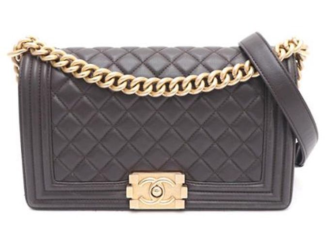 Chanel Borsa Boy Medium in pelle d'agnello con catena dorata, borsa a tracolla e crossbody Marrone - vista 10
