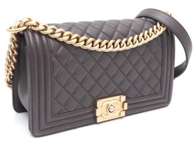 Chanel Borsa Boy Medium in pelle d'agnello con catena dorata, borsa a tracolla e crossbody Marrone - vista 11