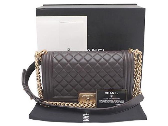 Chanel Borsa Boy Medium in pelle d'agnello con catena dorata, borsa a tracolla e crossbody Marrone - vista 18