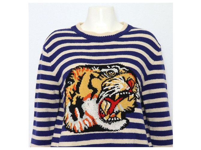 Gucci Tiger Wollstrick mit Marineblau gestreift für Damen - Ansicht 2