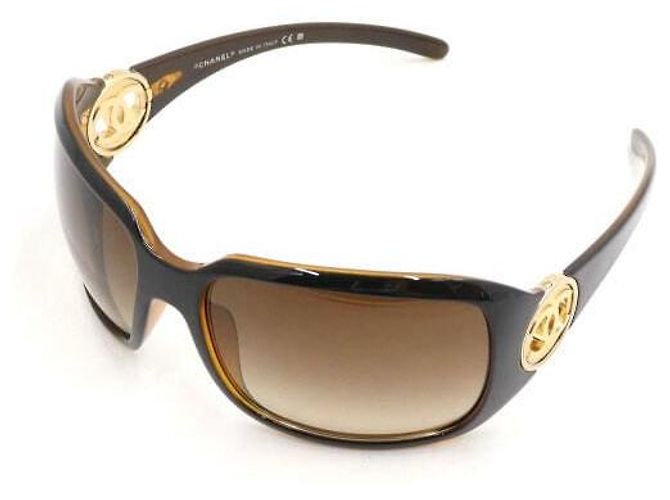 Chanel Occhiali da sole quadrati CC con montatura marrone e oro - vista 2