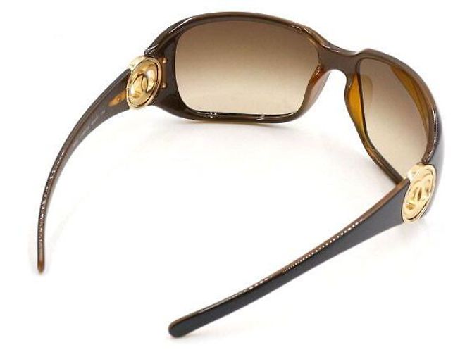 Chanel Occhiali da sole quadrati CC con montatura marrone e oro - vista 3