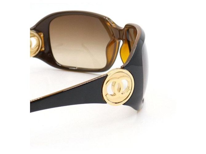 Chanel Occhiali da sole quadrati CC con montatura marrone e oro - vista 4