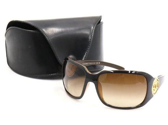 Chanel Occhiali da sole quadrati CC con montatura marrone e oro - vista 6