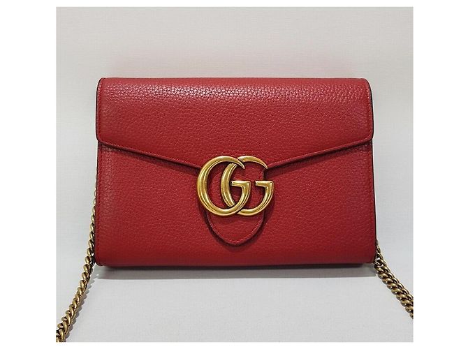 Borsa a tracolla con catena Gucci Marmont WOC Rosso - vista 2
