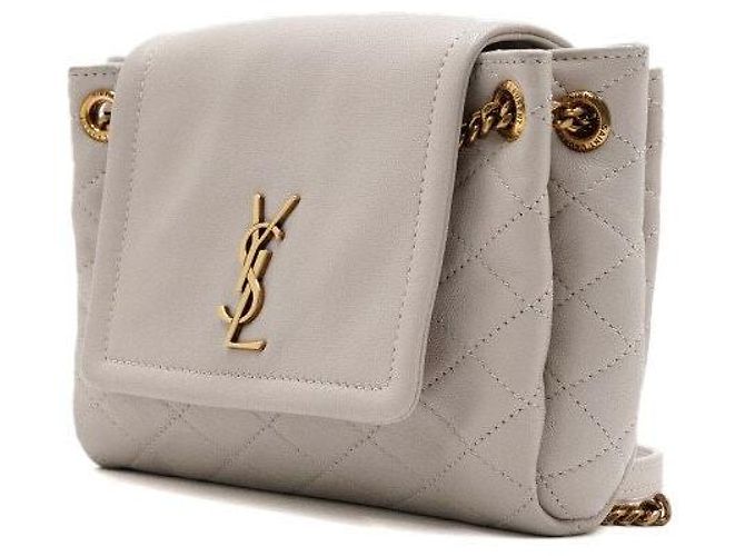Saint Laurent Borsa a tracolla e spalla Nolita in pelle d'agnello crema con monogramma dorato Bianco - vista 2