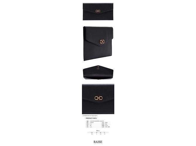 Salvatore Ferragamo Clutch Gold Double Gancini Black Nero - vista 2