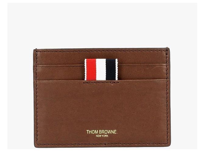Thom Browne Soft Calf Leather Three-Stripe Tab Card Holder Red - view 2
