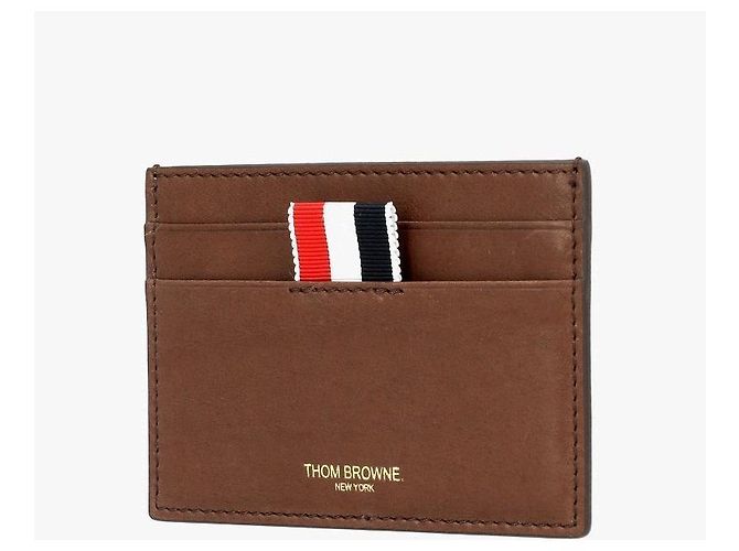 Thom Browne Soft Calf Leather Three-Stripe Tab Card Holder Red - view 4