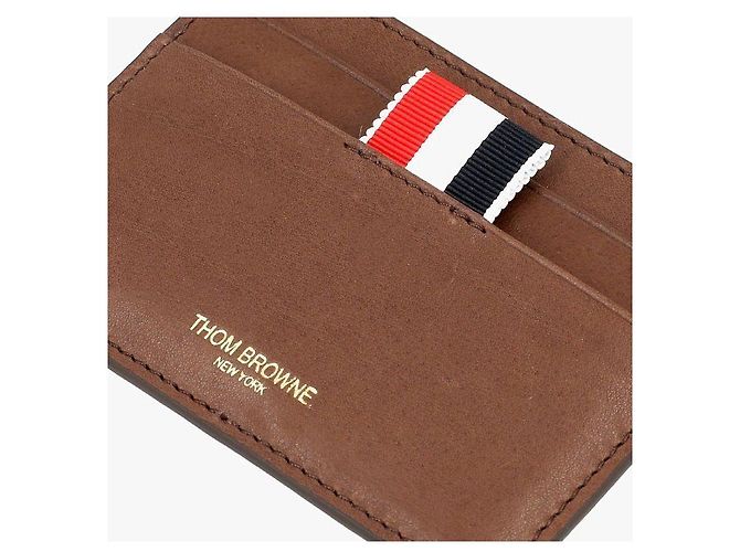 Thom Browne Soft Calf Leather Three-Stripe Tab Card Holder Red - view 6