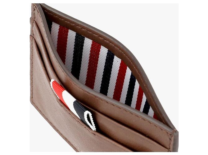 Thom Browne Soft Calf Leather Three-Stripe Tab Card Holder Red - view 8