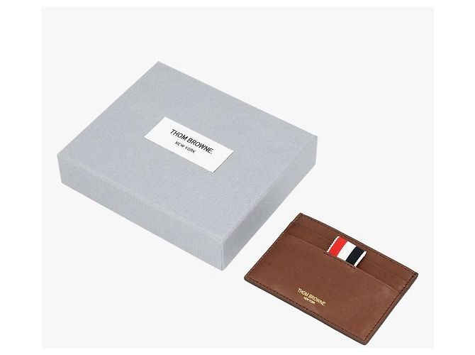 Thom Browne Soft Calf Leather Three-Stripe Tab Card Holder Red - view 9