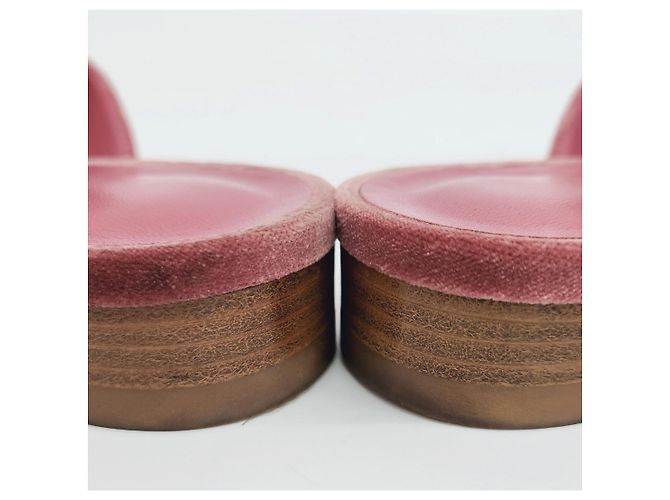 Mule Trocadero in velluto Hermès Rosa - vista 3