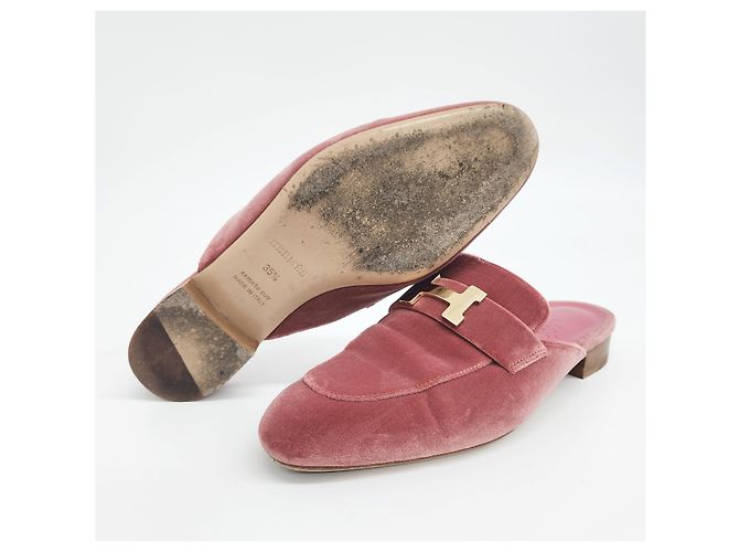 Mule Trocadero in velluto Hermès Rosa - vista 4