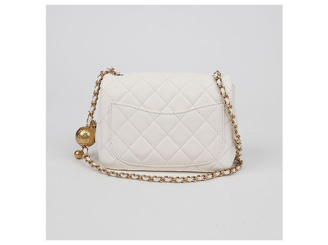 Chanel Borsa a Tracolla e Spalla Petite Sac Golden Ball Chain Bianco - vista 4