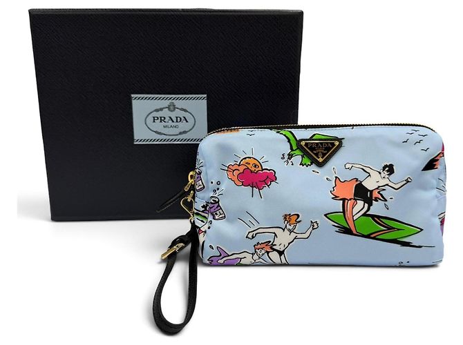 Necessaire Prada 1NS693 Triangle Logo Re-Nylon Surf Print Blu - vista 2