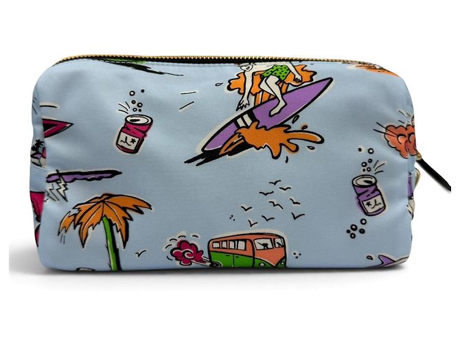 Necessaire Prada 1NS693 Triangle Logo Re-Nylon Surf Print Blu - vista 3