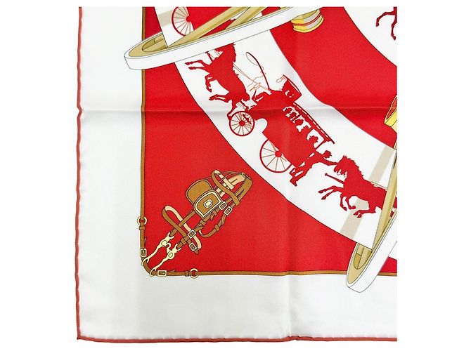 Foulard Hermès Paris Qui Roule 100% seta Bianco Rosso - vista 6